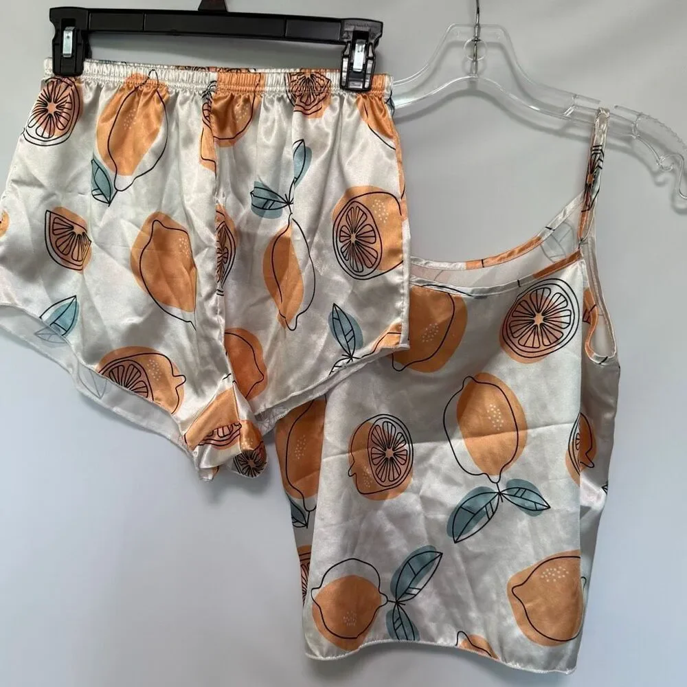 2 piece tank short pajama set citrus satin size medium